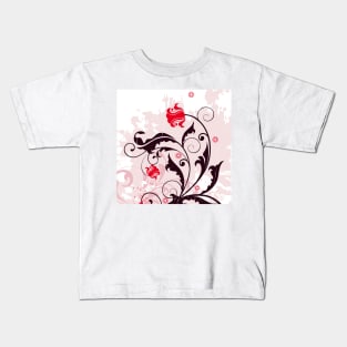 Red Floral Art Kids T-Shirt